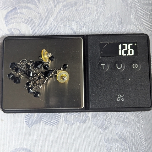 Vintage Black Bead and Antiqued Silvertone Chandelier Pierced Earrings - Picture 10 of 10